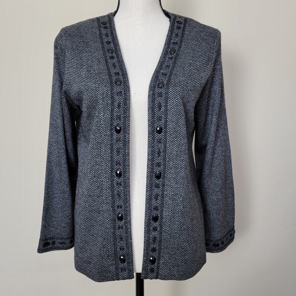 Alfred Dunner 6P Heathered Gray Beaded Embroidered Open Front Cardigan - Picture 1 of 15